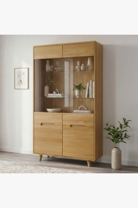 Zweiflügelige Eichenvitrine mit Glas natur skandinavisch